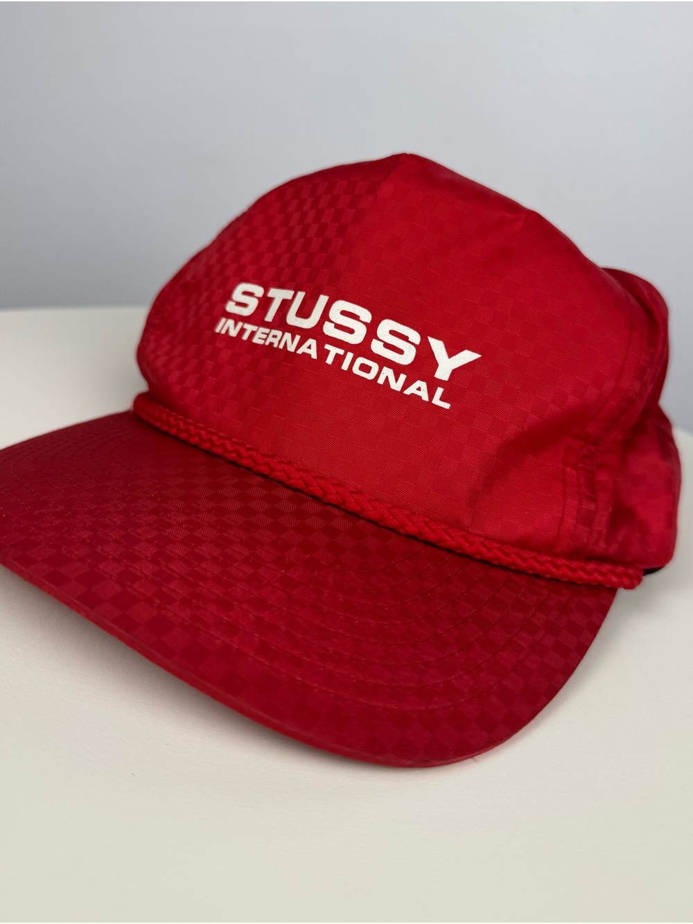 Stüssy International Red Checkerboard Snapback Hat
